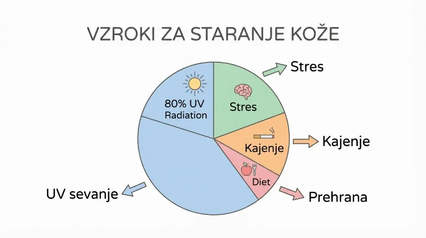 Grafični prikaz dejavnikov, ki vplivajo na prezgodnje staranje kože