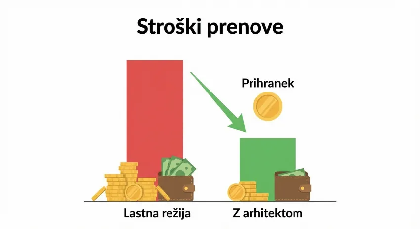 Graf prikazuje prihranke pri prenovi z najemom arhitekta
