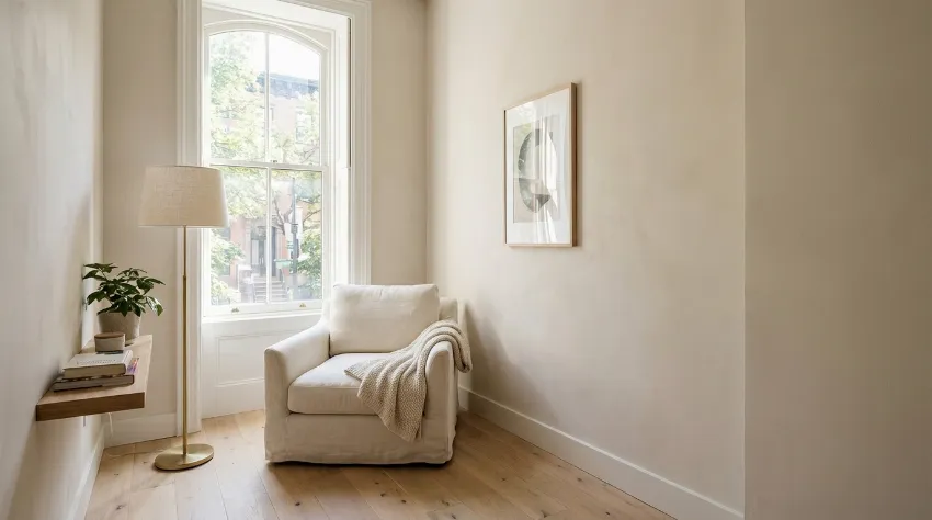 Udoben bralni kotiček ob oknu v svetlem stanovanju