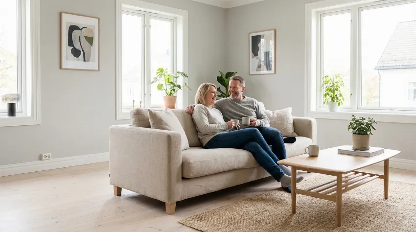 Zadovoljen par v novem prenovljenem stanovanju